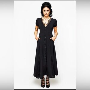 Disturbia Floral Lace Button up Midaxi dress- Black